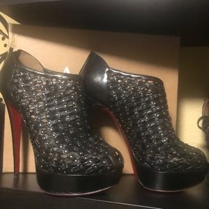 Christian Louboutin red bottom studded booties